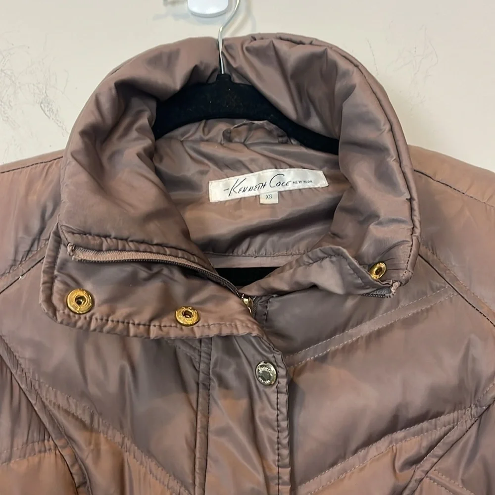 Kenneth Cole Size XS Women Down Puffer Coat Winter Jacket Brown Bronze